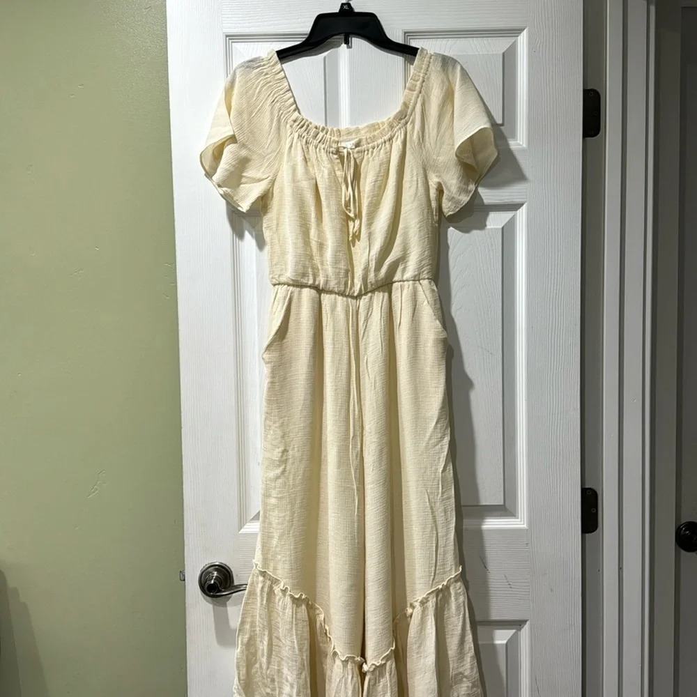 Lush Cream Jumpsuit with Ruffle Hem